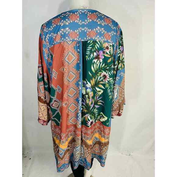 New UMGEE Size XL 1XL Front Kimono Cardigan Duster Boho Print Flower Midi NWT - Picture 7 of 9